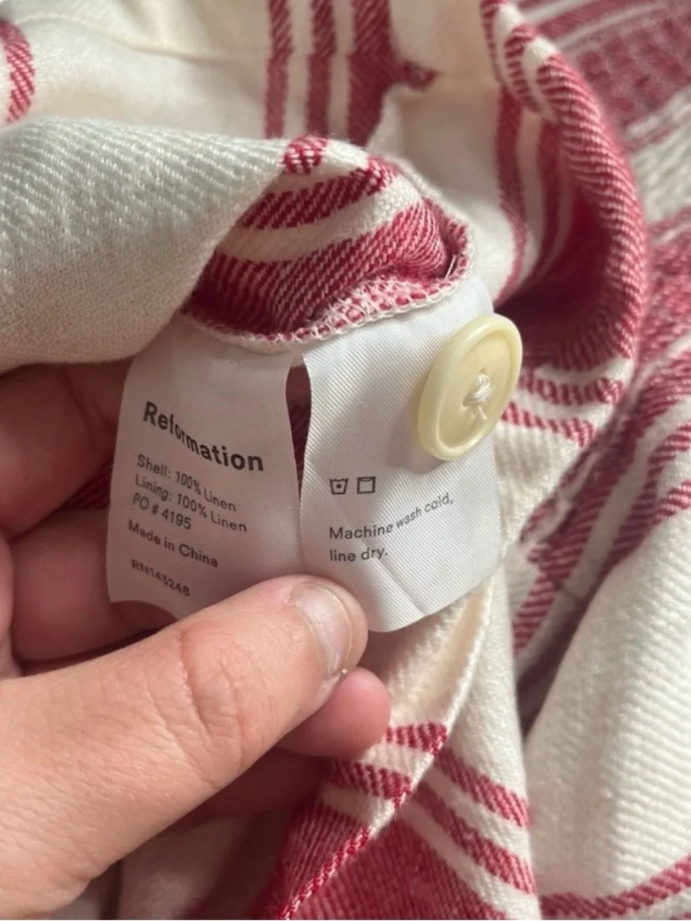 Reformation Linen Coconut Romper Size 6 Cuba Stripe Resort Button Front Pocket